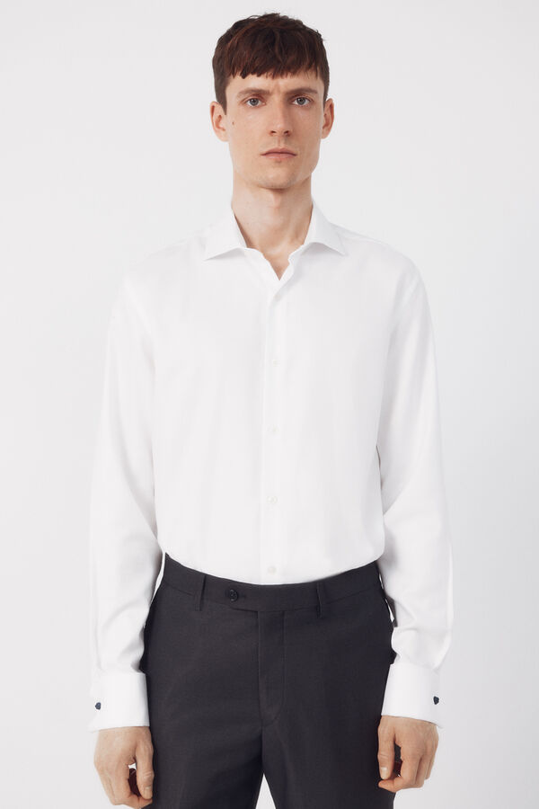 Cortefiel Camisa vestir lisa f&aacute;cil plancha Blanco