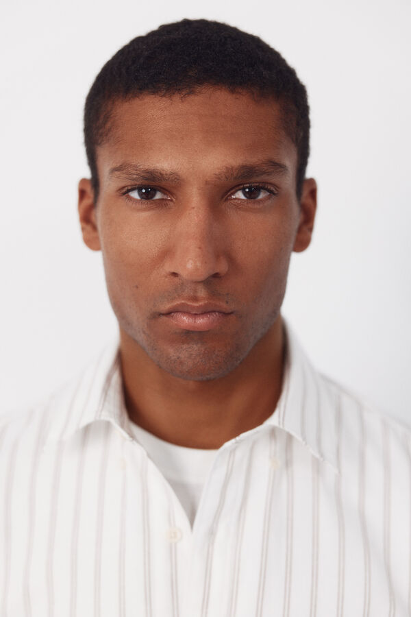 Cortefiel Camisa rayas oxford slub Marfil