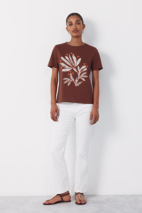 Cortefiel Playera estampada Marr&oacute;n