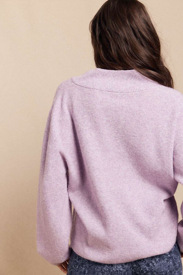 Slowlove Su&eacute;ter perlado cuello en pico Lila