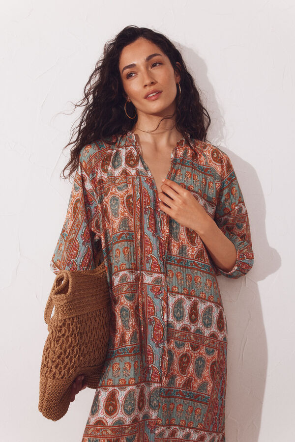 Cortefiel Caftan estampado amplio Estampado naranja