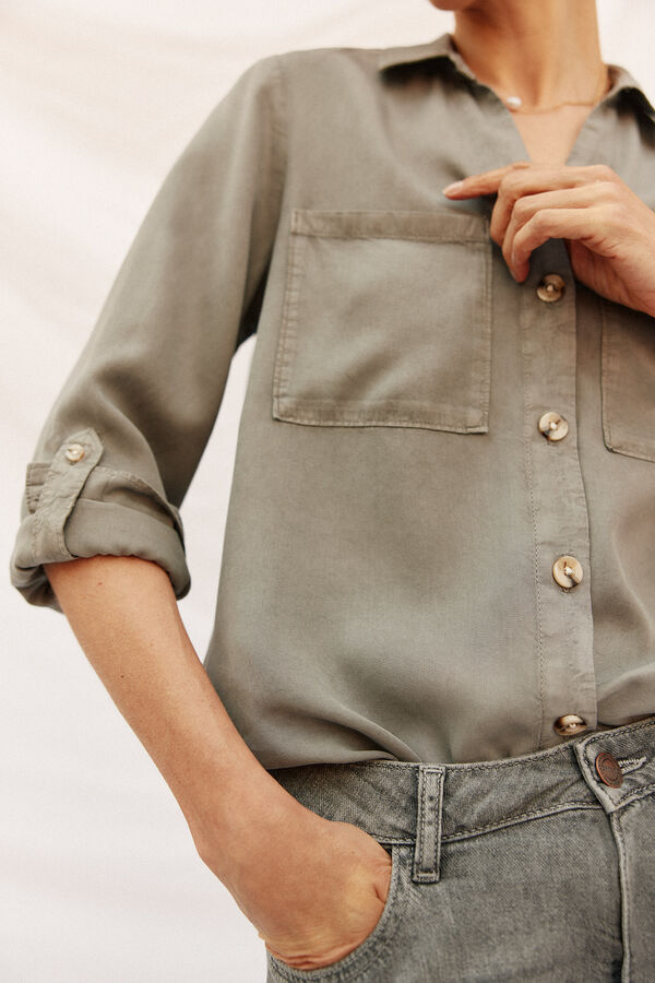 Cortefiel Camisa denim tencel Verde