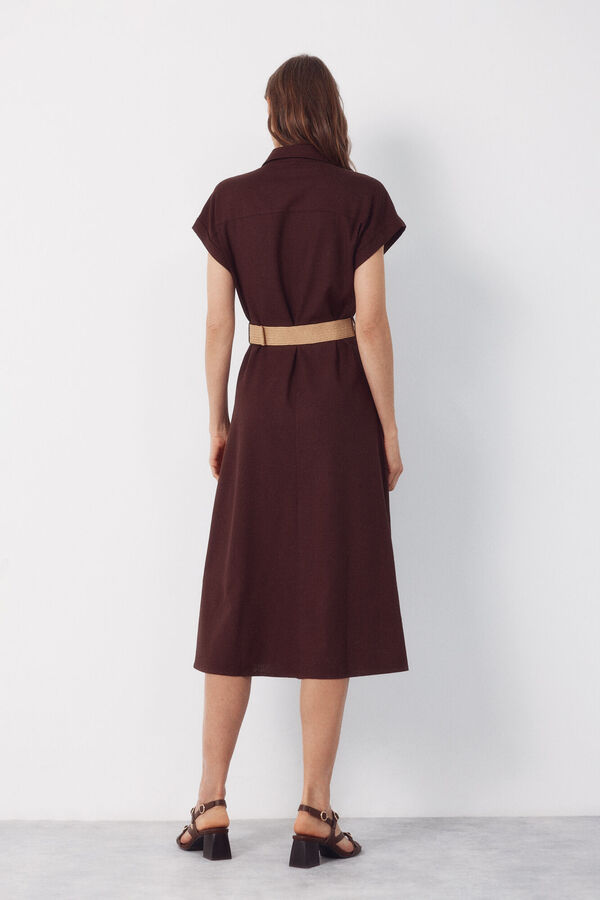 Cortefiel Vestido lino Marr&oacute;n oscuro