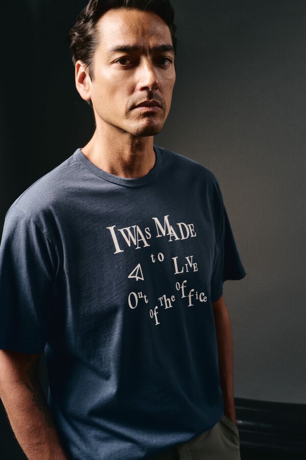 OOTO Camiseta gr&aacute;fica lavada Azul oscuro