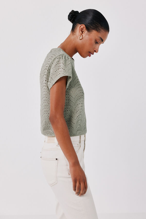Cortefiel Playera de crochet bordado Kaki