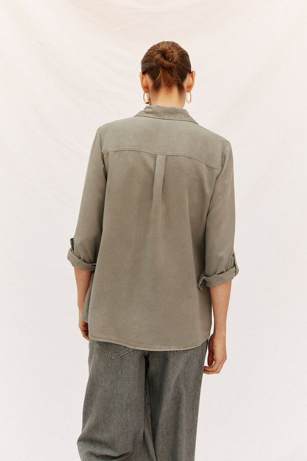 Cortefiel Camisa denim tencel Verde