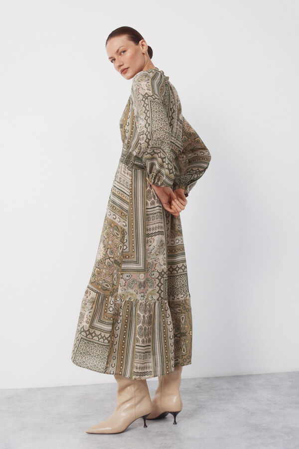 Cortefiel Vestido fluido estampado Kaki