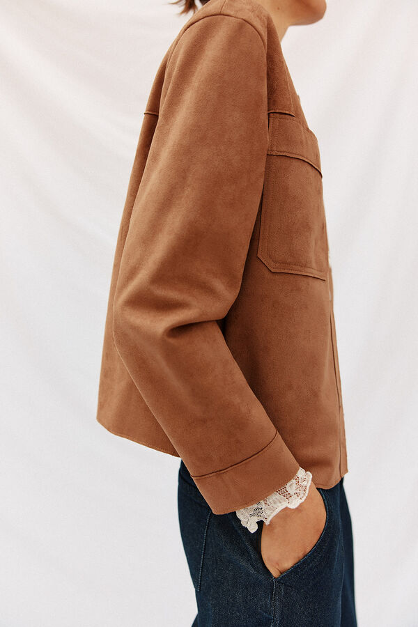 Cortefiel Chamarra efecto piel Beige