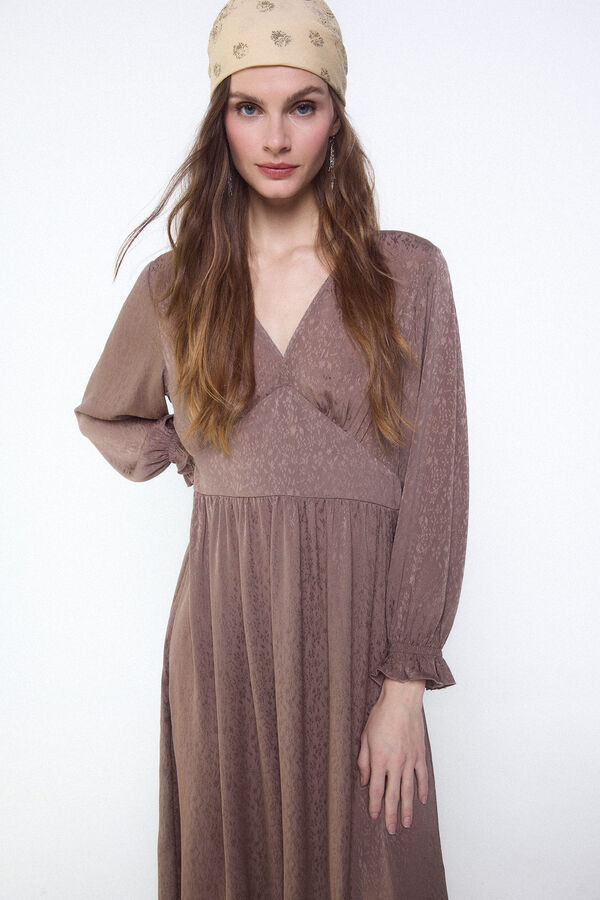 Slowlove Vestido fluido de jacquard Marr&oacute;n