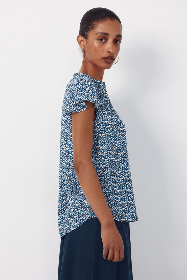 Cortefiel Blusa fluida de manga de vuelo Estampado azul
