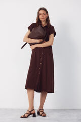 Cortefiel Vestido lino Marr&oacute;n oscuro