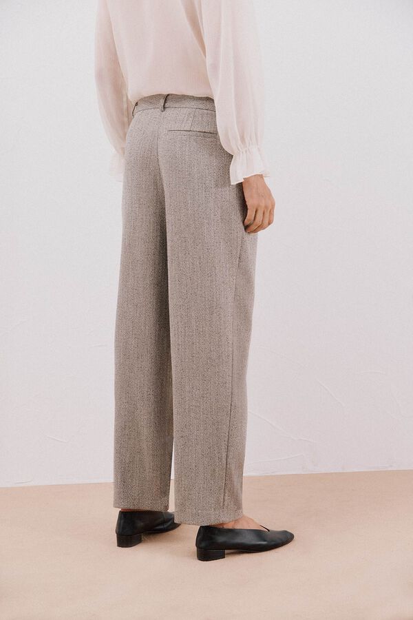 Cortefiel Pantal&oacute;n largo ancho con doble pinza Beige