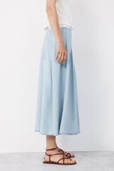 Cortefiel Falda midi de tablas de tencel Azul