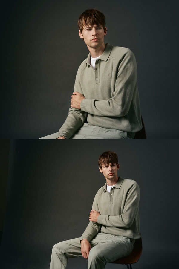 OOTO Jersey cuello polo lana Kaki