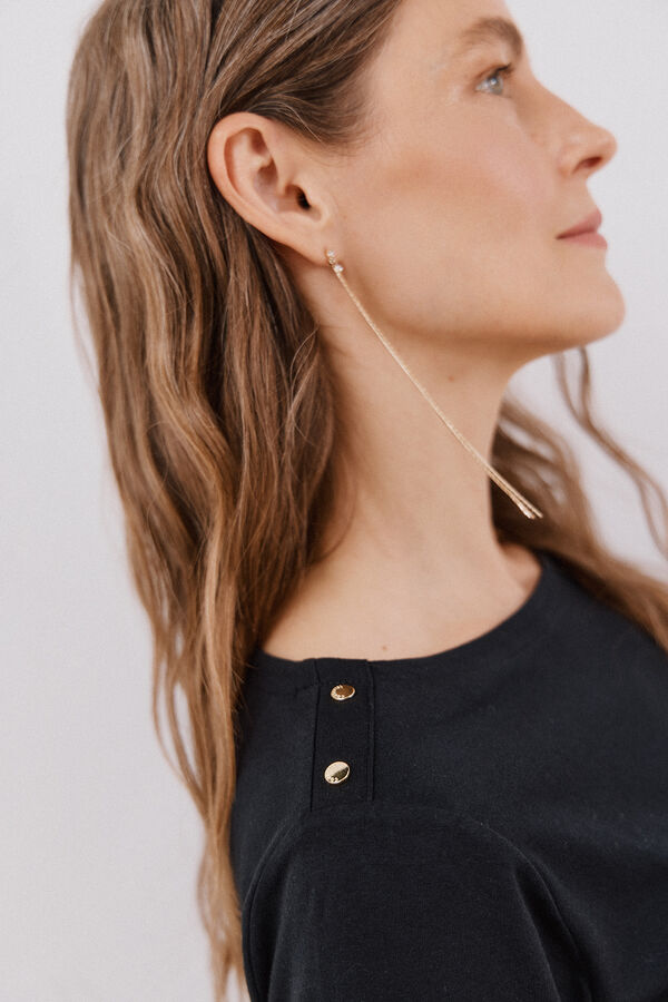 Cortefiel Playera cuello barco con botones Negro