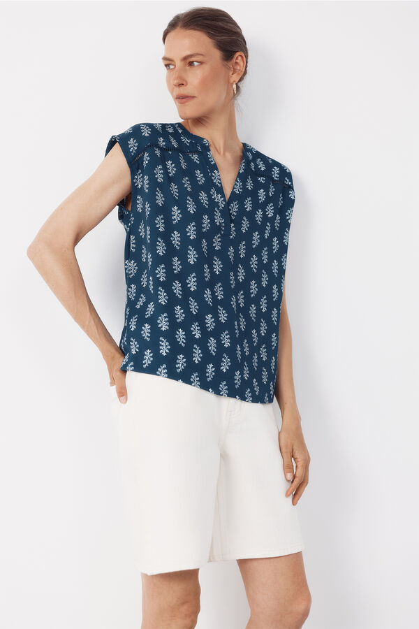 Cortefiel Blusa con encaje Estampado azul