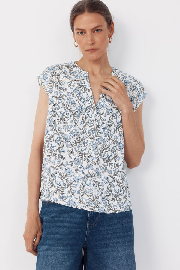 Cortefiel Blusa con encaje Estampado verde
