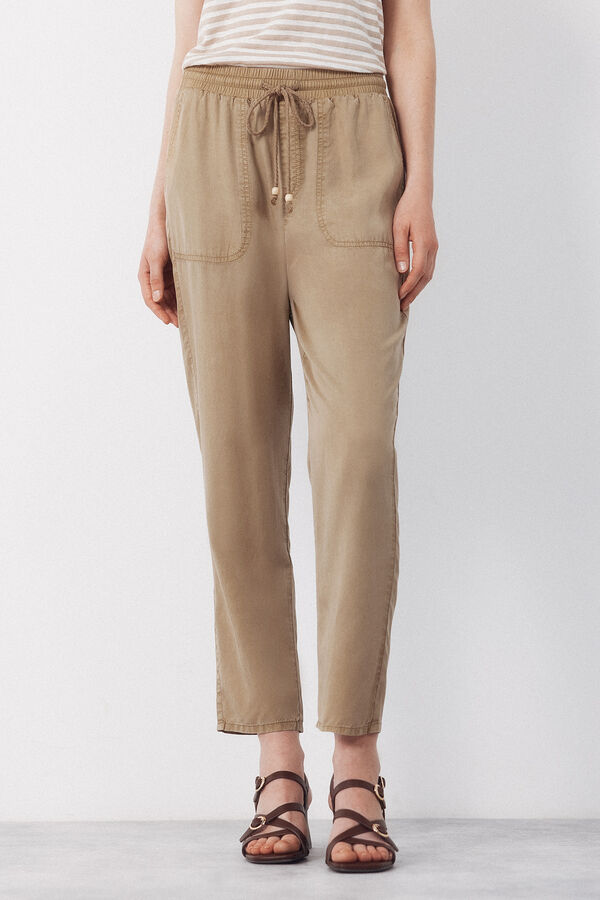 Cortefiel Pantalones fluidos de tencel Kaki