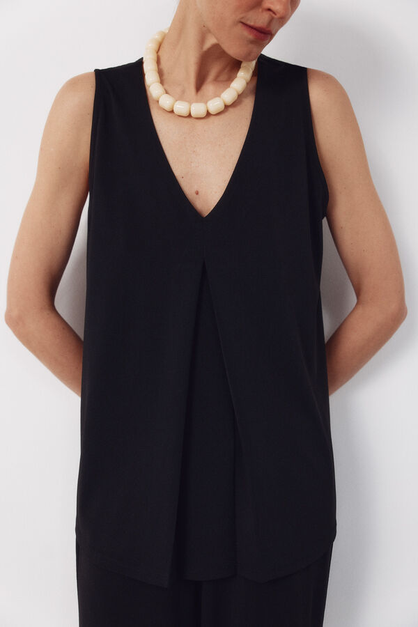 Cortefiel Top largo con pliegues Negro
