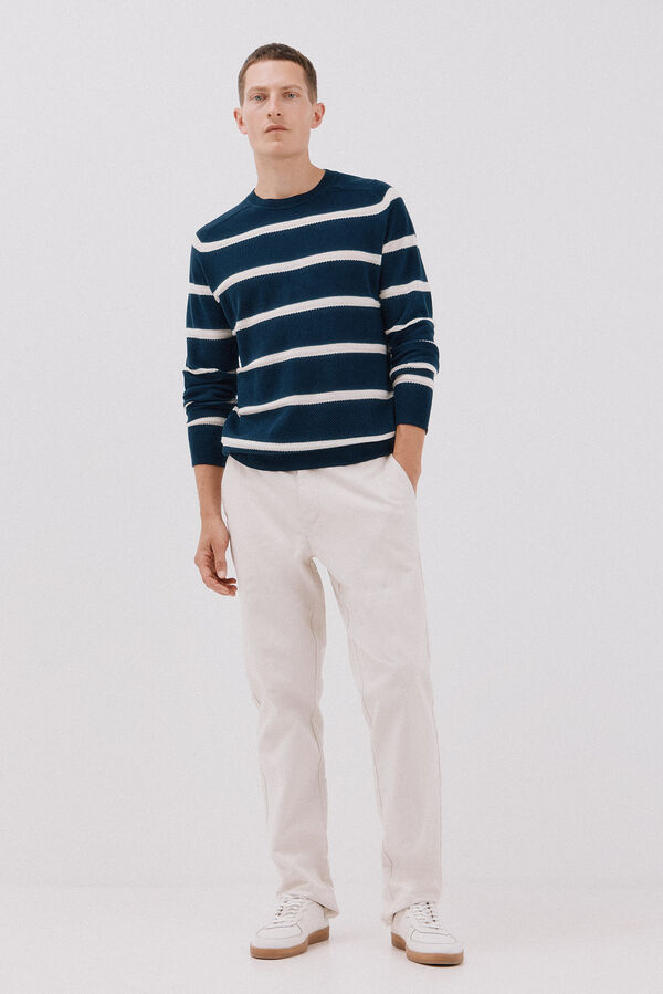 Cortefiel Su&eacute;ter de punto fino a rayas cuello redondo Azul marino