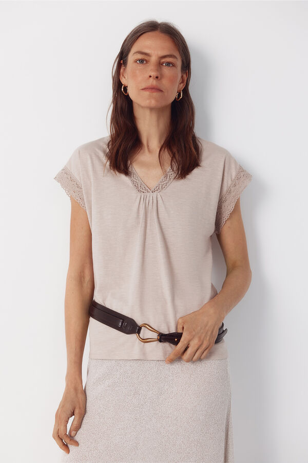 Cortefiel Playera slub pasamaner&iacute;a Beige
