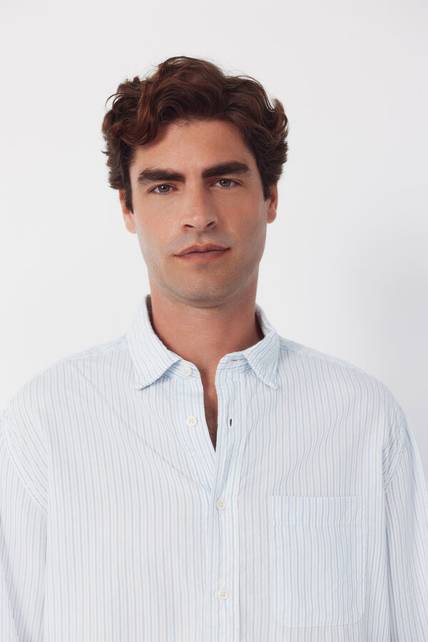 Cortefiel Camisa seersucker rayas Azul