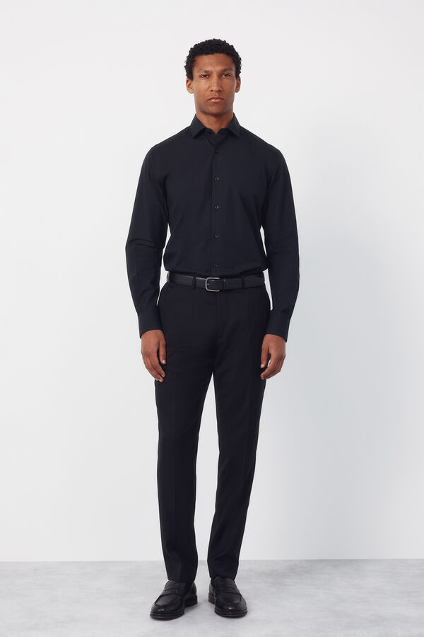 Cortefiel Camisa vestir otom&aacute;n slim fit f&aacute;cil plancha Negro
