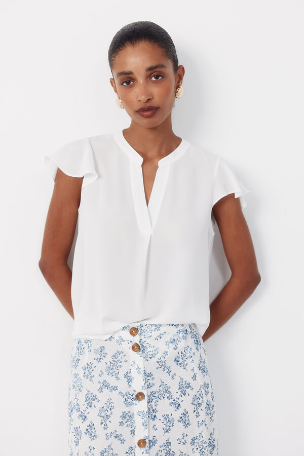Cortefiel Blusa fluida de manga de vuelo Blanco