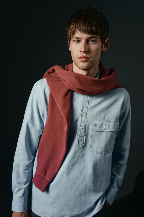 OOTO Polera de algod&oacute;n con lino Azul