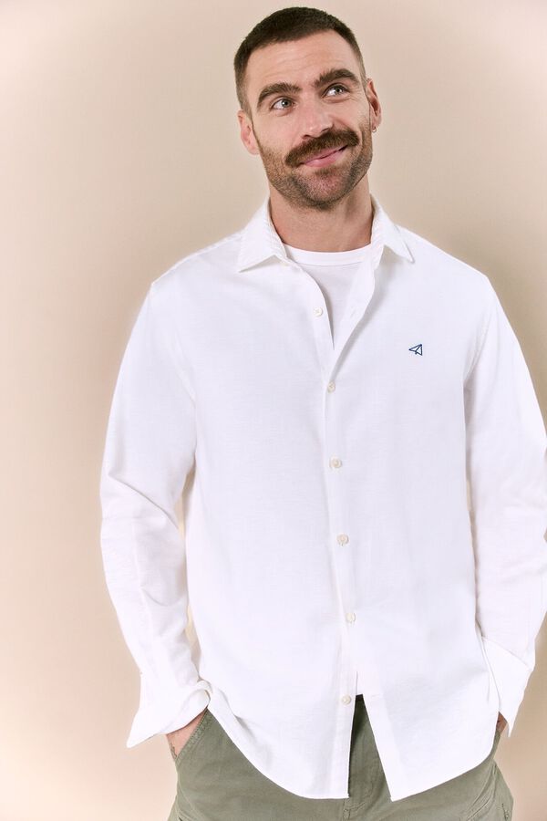 OOTO Camisa algod&oacute;n lino manga larga Blanco