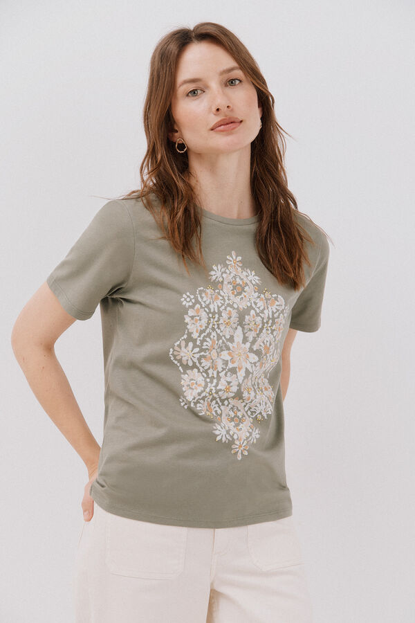 Cortefiel Playera con estampado posicional Kaki