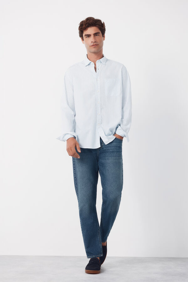 Cortefiel Camisa seersucker rayas Azul