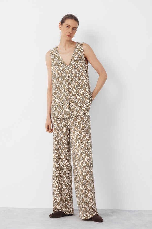 Cortefiel Pantal&oacute;n de tejido Estampado verde