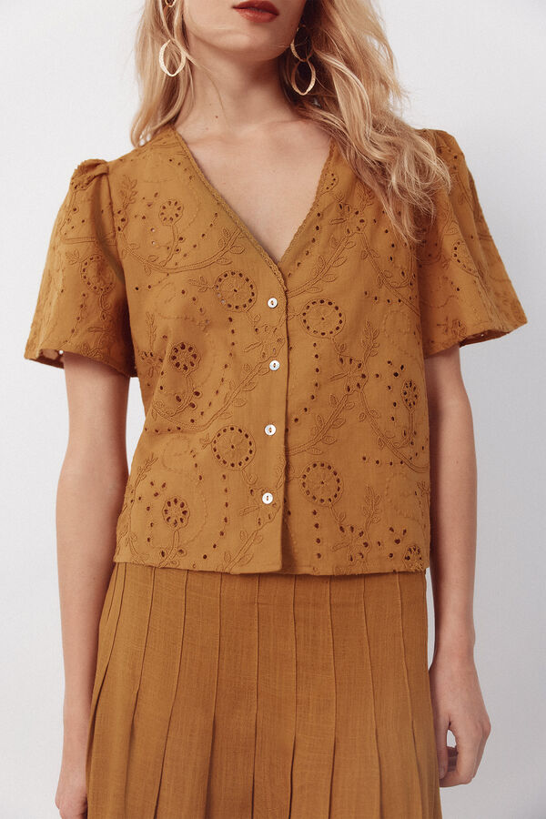 Cortefiel Blusa con bordados Amarillo