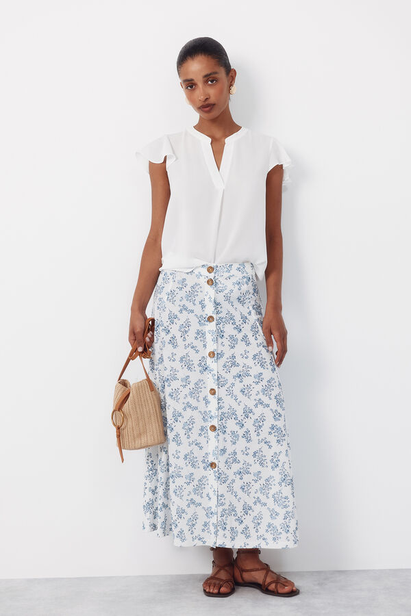 Cortefiel Blusa fluida de manga de vuelo Blanco