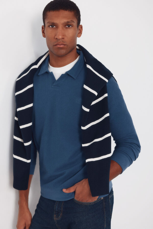 Cortefiel Polo estructura manga larga Azul oscuro