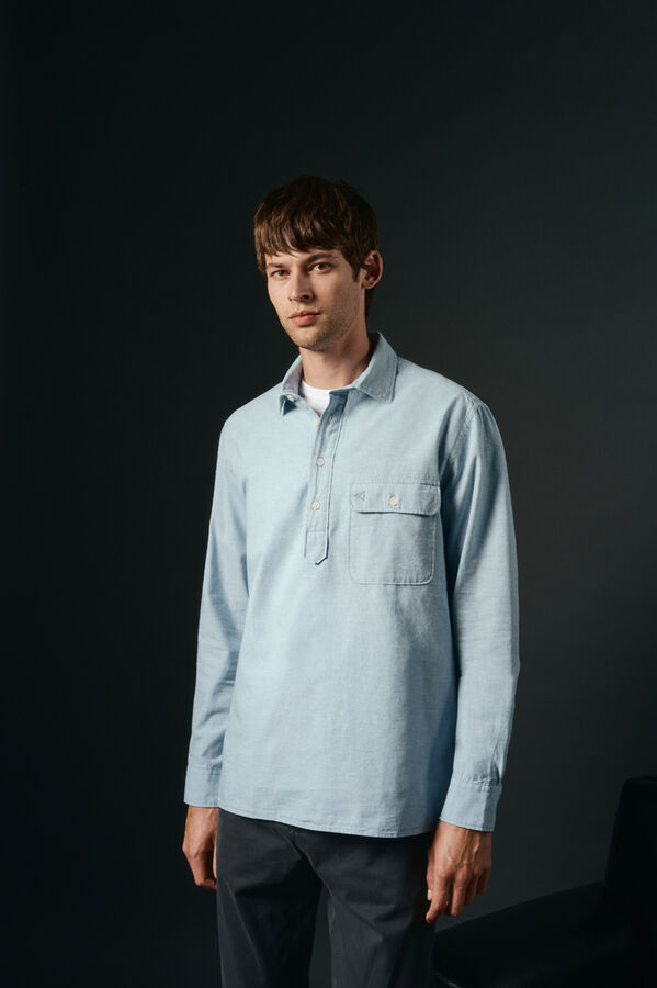 OOTO Polera de algod&oacute;n con lino Azul