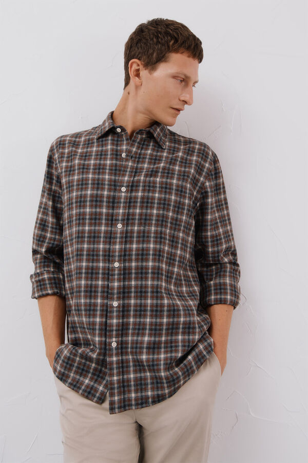 Cortefiel Camisa de cuadros Tencel Gris