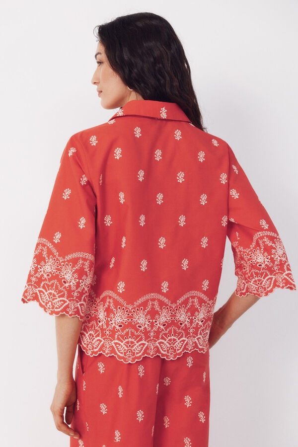 Cortefiel Camisa con detalles bordados Coral