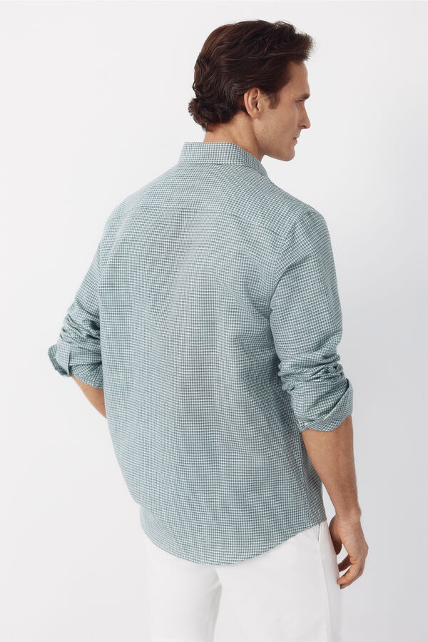 Cortefiel Camisa lino algod&oacute;n cuadros Verde