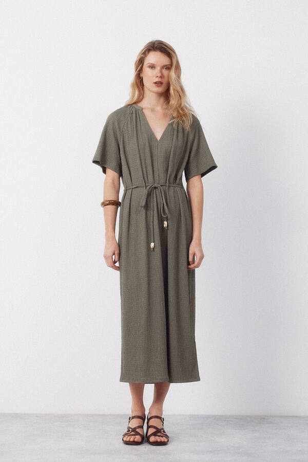 Cortefiel Vestido con cintur&oacute;n estructurado Kaki