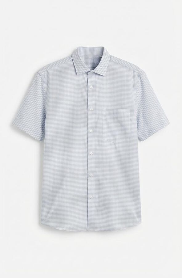 Cortefiel Camisa algod&oacute;n lino cuadros manga corta Azul