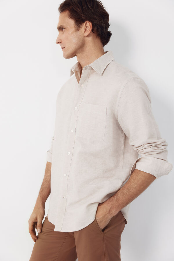 Cortefiel Camisa lino algod&oacute;n rayas Beige