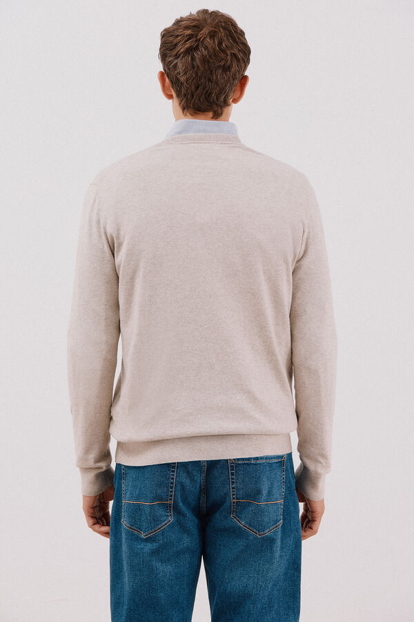 Cortefiel Su&eacute;ter algod&oacute;n cashmere cuello pico Beige