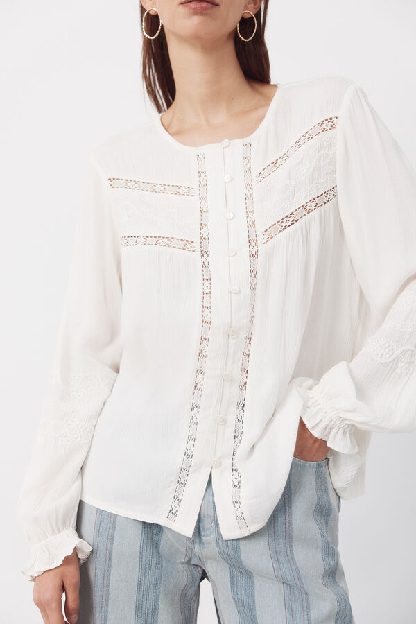 Cortefiel Blusa con bordados Blanco