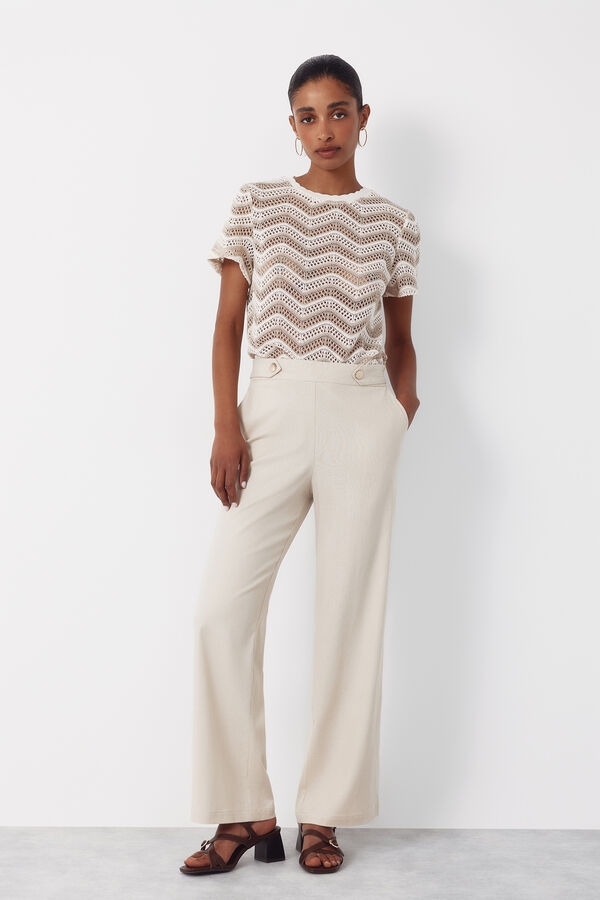 Cortefiel Pantal&oacute;n de lino con botones dorados Beige