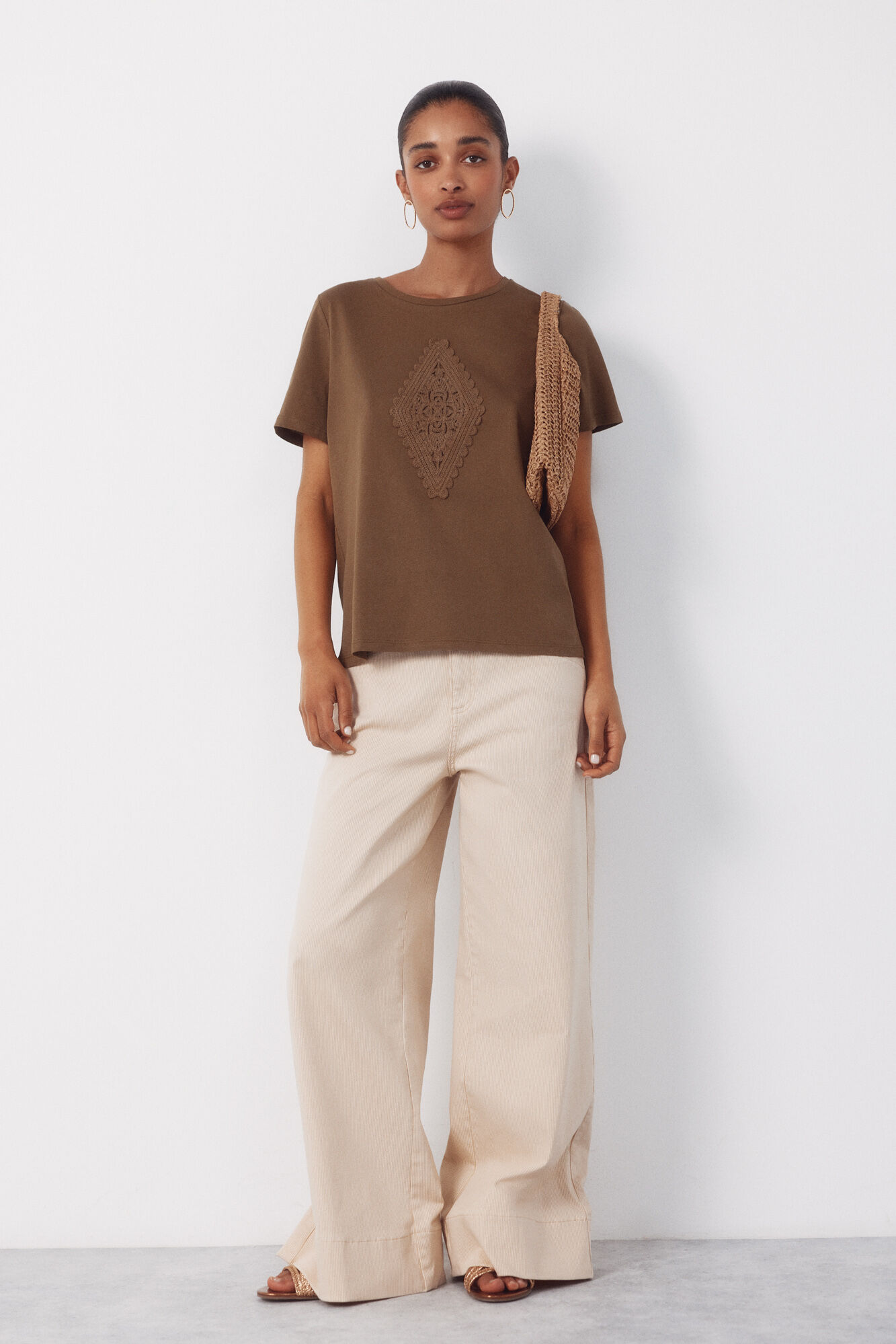 Cortefiel Playera con parche de crochet