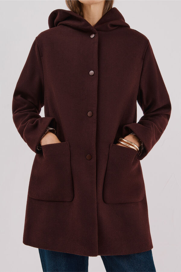 Cortefiel Abrigo pa&ntilde;o capucha Granate