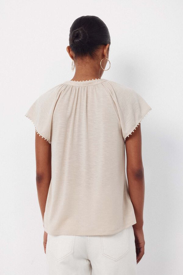 Cortefiel Playera fluida con pasamaner&iacute;a Beige