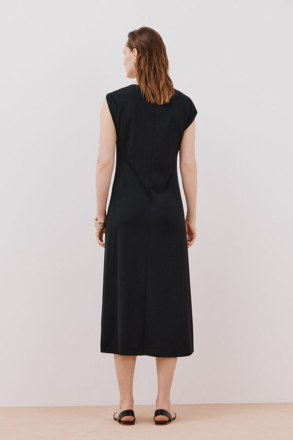 Cortefiel Vestido con escote en pico a contraste Negro